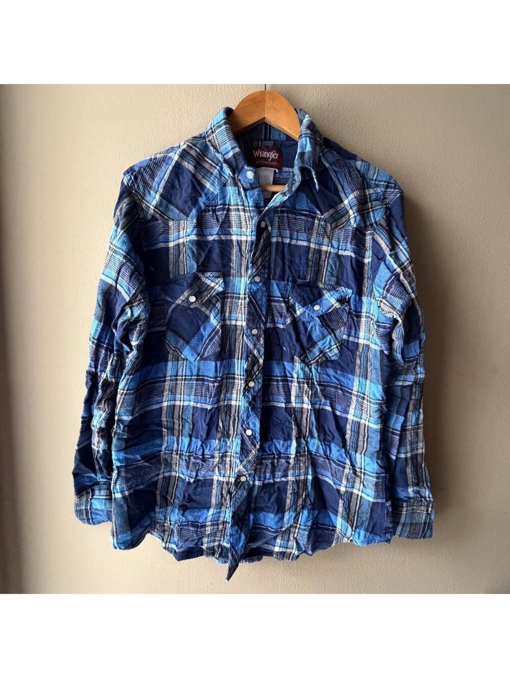 Wrangler Blue Plaid Pearl Snap Western Shirt – Large